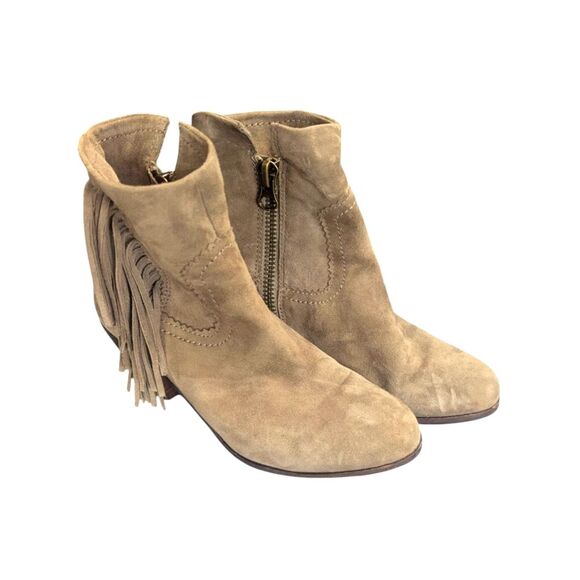 🛍️Sam Edelmen Women's Louie Suede Fringe Ankle Heeled  Boots Size 6.5M - Picture 1 of 6